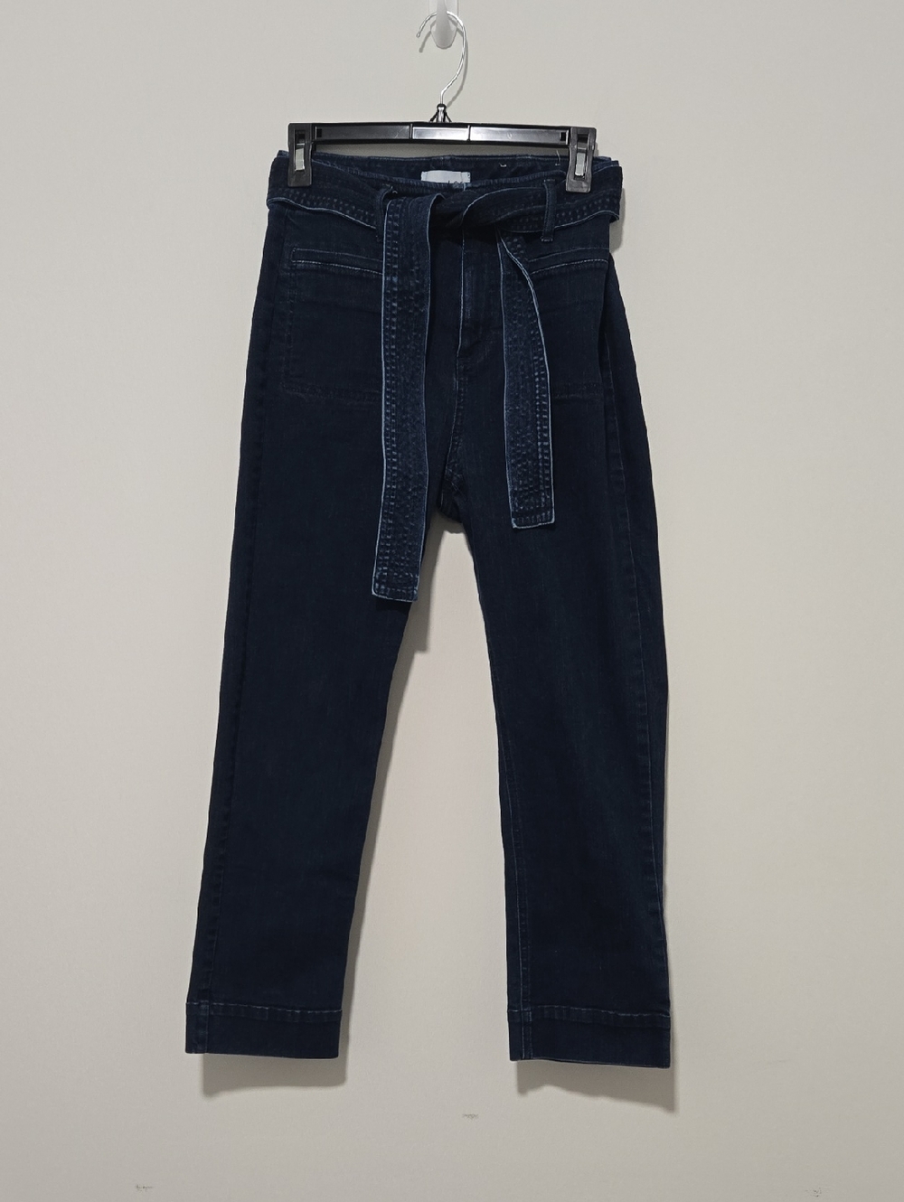 Ann Taylor LOFT Dark Indigo Belted High Waist Straight Jeans - Size 27